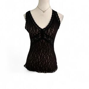 Black Lace Trim Double Layered  V Necklime Fitted WhimsyGoth GoingOut Top Size L